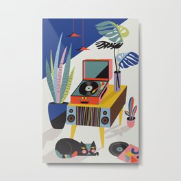 Chill out Saturday Metal Print | Plant, Curated, Modernart, Recordplayer, Illustration, Surfacepattern, Graphicdesign, Visualarts, Printandpattern, Midcentury 