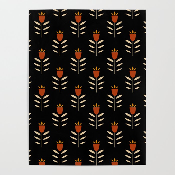 Mid century blossom tulips pattern Poster