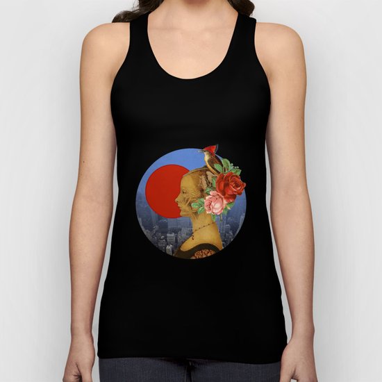 woman with birds and flowers hat Unisex Tank Top