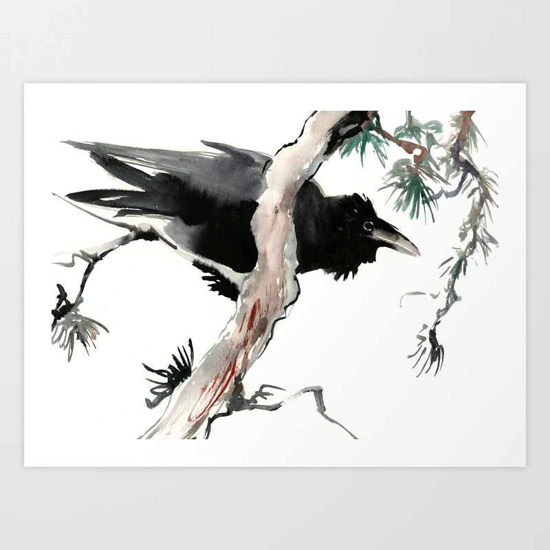 Raven Japanese Ink Art Traditional Asian Watercolor Art Print By Sureart Society6