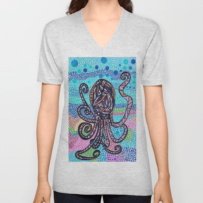 Funky Octopus  V Neck T Shirt