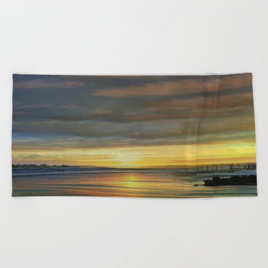 Captivating Sunset Over The Harbor Beach Towel