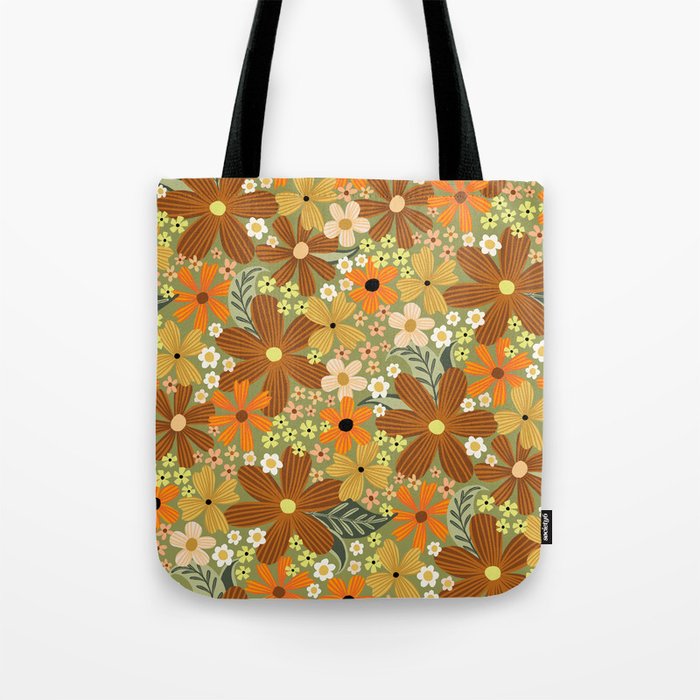 funky floral on green Tote Bag