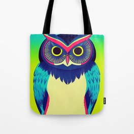 Colorful Owl Portrait Illustration - Bright Vibrant Colors Bohemian Style Feathers Psychedelic Bird Animal Rainbow Colored Art Tote Bag