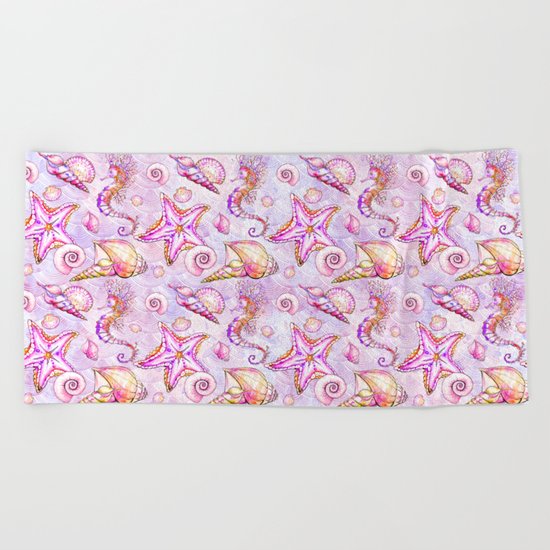 Pink Seahorses #2 Beach Towel