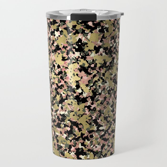 Gold Green Black Pink Camouflage Travel Mug