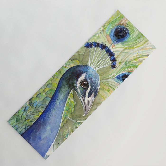 Peacock Watercolor Painting Exotic Birds Yoga Mat By Olechka