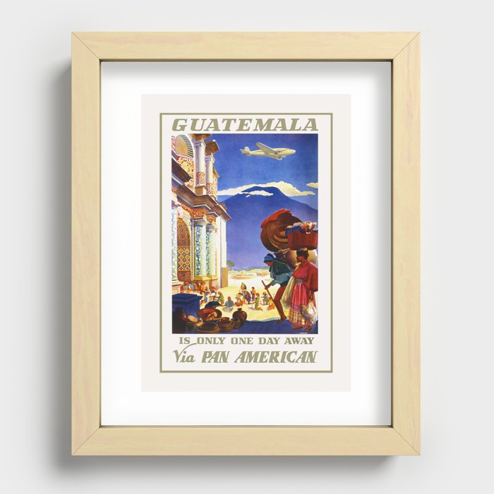 Guatemala Vintage Travel Poster 1930s / Travel Poster / PAA Wall Art Print / PAN, Aircraft, Guatemala Recessed Framed Print
