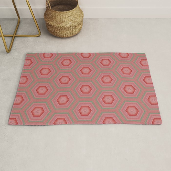 Mint Green And Coral Pink Hexagon Pattern Rug By Artaddiction45