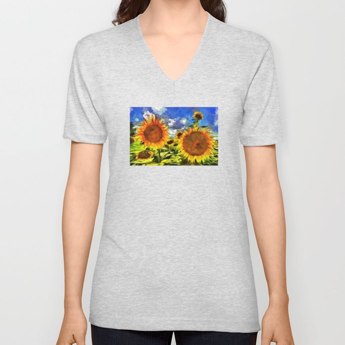 Sunflowers Vincent Van Gogh V Neck T Shirt
