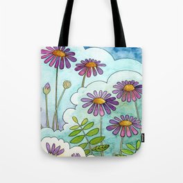 DAISIES IN THE GARDEN by Lisette Watercolor painting Tote Bag