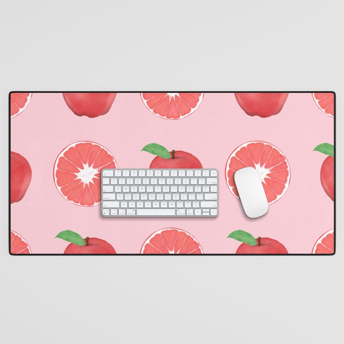 Summer Pink Apples and Grapefruits Pattern Desk Mat