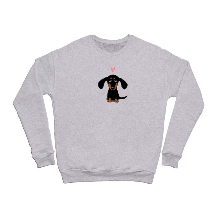 Dachshund Love | Cute Longhaired Black and Tan Wiener Dog Crewneck Sweatshirt