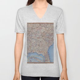 Highway Map Southeastern Section of the United States - Vintage Illustrated Map-road map V Neck T Shirt