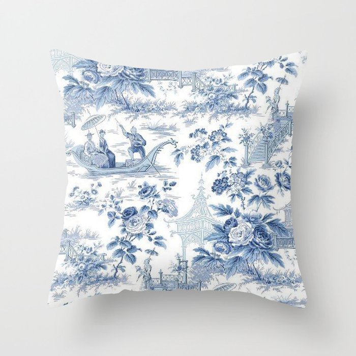 Powder Blue Chinoiserie Toile Throw Pillow By Powder Blue Chinoiserie Toile Throw Pillow