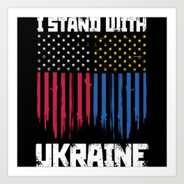 Stand for Ukraine US Banner Ukrainian colors Art Print