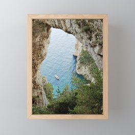 Natural Arch, Capri, Italy | Sailing boat on the sea by the rocky cliffs | Italian Natural Hotspot Framed Mini Art Print