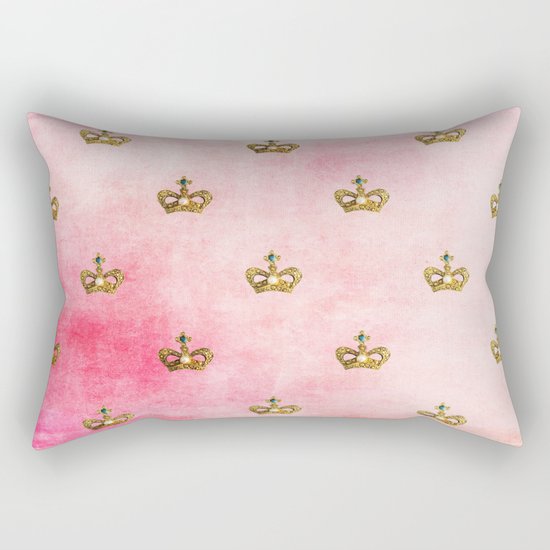 Royal Heraldy Gold crowns on pink watercolor background on #Society6 Rectangular Pillow