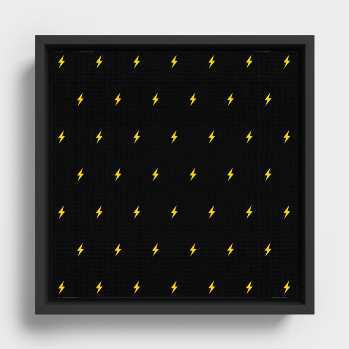 Yellow Lightning Bolt pattern on Black background Framed Canvas