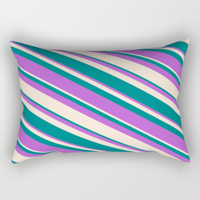 Orchid, Beige & Teal Colored Lines Pattern Rectangular Pillow