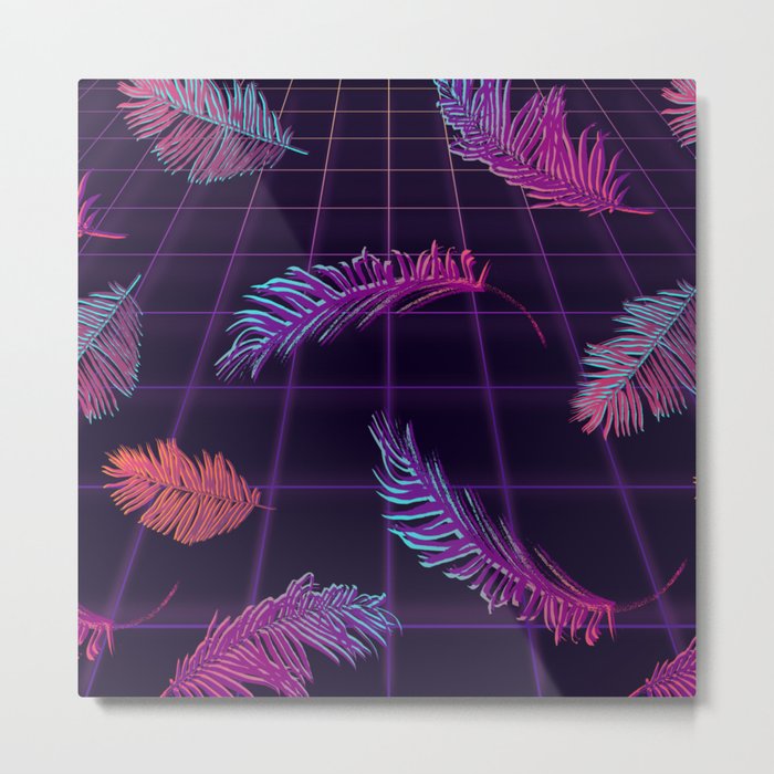 Synthwave Palm Leaves Metal Print