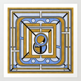 Owl - Blue and Gold Abstract Geometric Art Deco / Art Nouveau Non-figurative Design Art Print