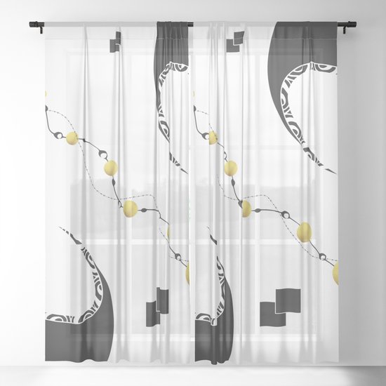 Black White Abstract No 4 Gold Sheer Curtain By Melanieviola