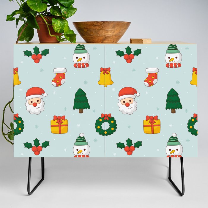 Christmas Seamless Pattern Isolated on Blue Background Credenza