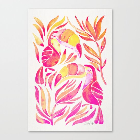 Tropical Toucans – Pink & Melon Ombré Canvas Print