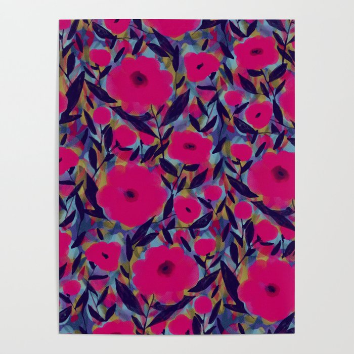 Layered Leaf Floral Fuchsia Poster