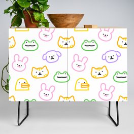 Colorful funny animal face doodle seamless pattern Credenza