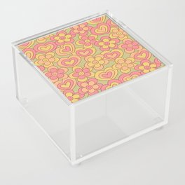 Happy Daisy and Heart Pattern, Cute, Fun, Floral Meadow Acrylic Box