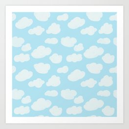 Happy Clouds - Blue and White, Sky Pattern Art Print