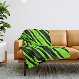 [ Thumbnail: Green & Black Colored Striped/Lined Pattern Throw Blanket ]