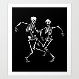 Dancing Skeleton Couple Art Print | Skeleton, Halloween, Dance, Human, White, Digital, Scary, Funny, Black, Black And White 
