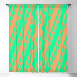 [ Thumbnail: Green & Brown Colored Lined Pattern Blackout Curtain ]