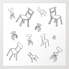 Chairs tumbling Art Print