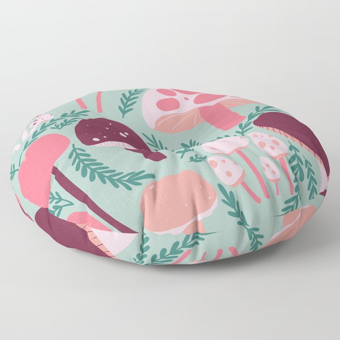 Mushrooms - Pink & Green Floor Pillow