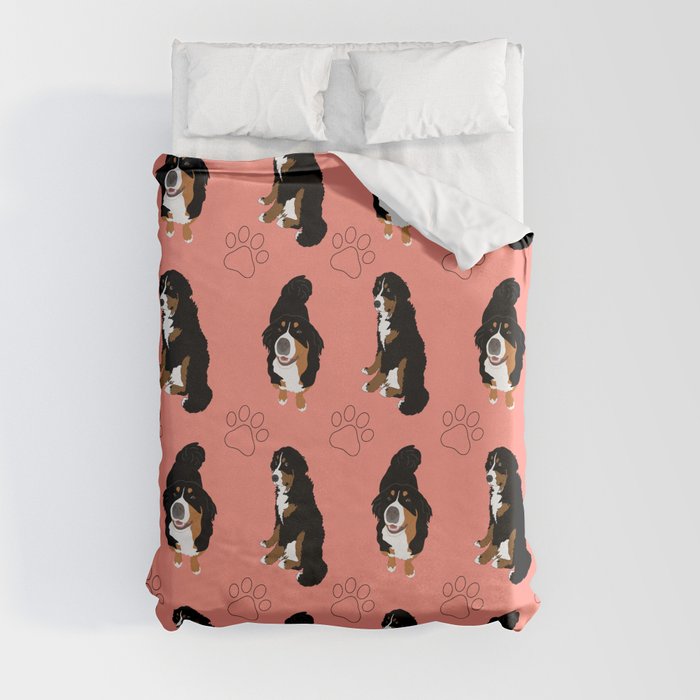Bernese Mountain Dog Pattern Coral Duvet Cover