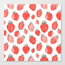 Watercolor Strawberries Pattern Canvas Print