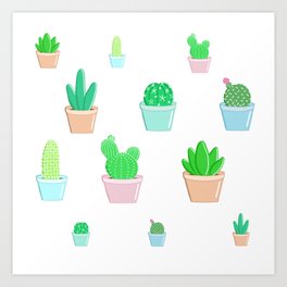 Cacti and succulents in pots Art Print