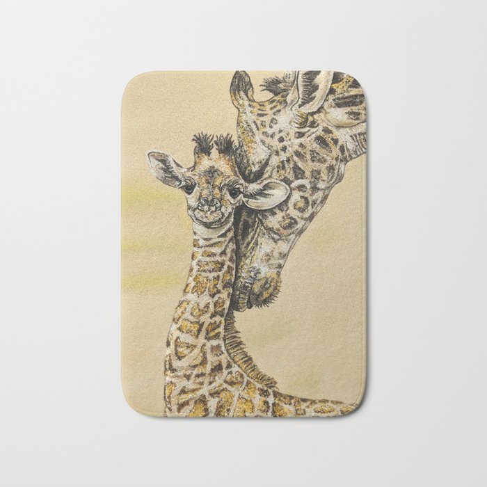 baby giraffe and mom Bath Mat