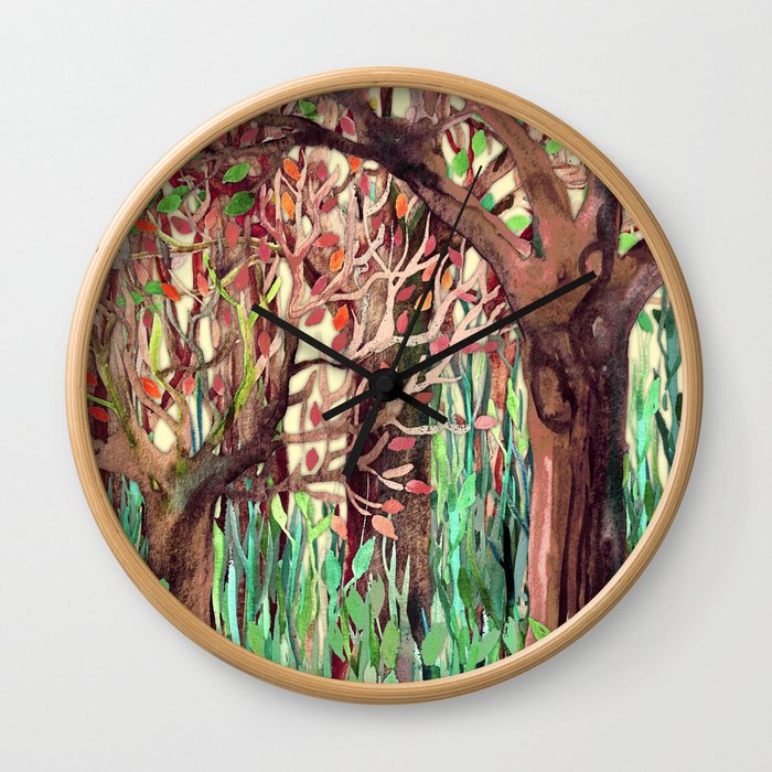 Lost in the Forest - watercolor painting collage Wall Clock