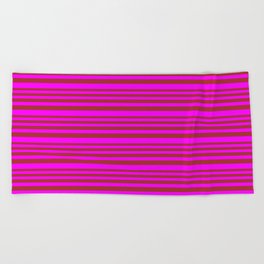 [ Thumbnail: Brown & Fuchsia Colored Striped/Lined Pattern Beach Towel ]