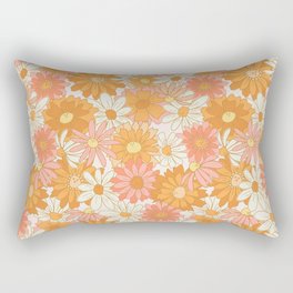 70s Floral - Pink & Orange Rectangular Pillow