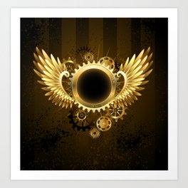 Round Banner with Steampunk Wings Art Print