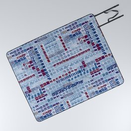 rust red and blue batik inspired ink marks hand-drawn collection Picnic Blanket