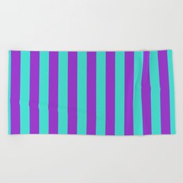 [ Thumbnail: Turquoise and Dark Orchid Colored Striped Pattern Beach Towel ]
