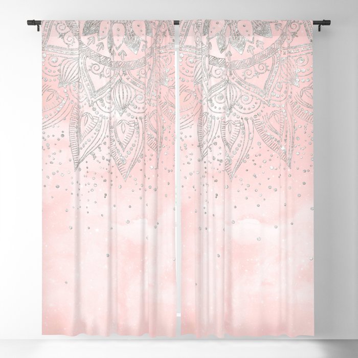 Luxury silver gray mandala confetti design Blackout Curtain