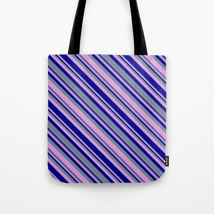 Light Slate Gray, Plum, and Dark Blue Colored Lines/Stripes Pattern Tote Bag